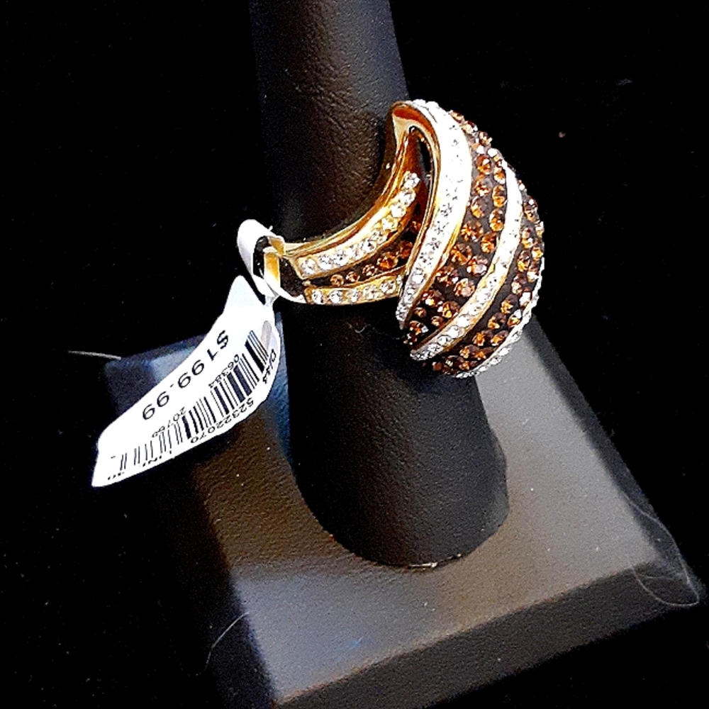 18k/bronze stripe kite ring chocolate/clear Swarovski crystals brand new size 7